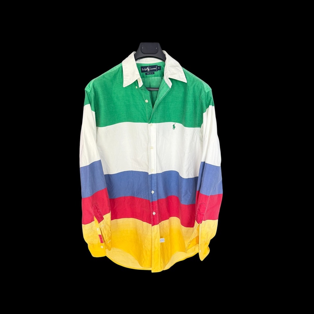 80's Ralph Lauren Colorblock Stripe Button‎ Down Shirt Cotton Long Sleeve M
